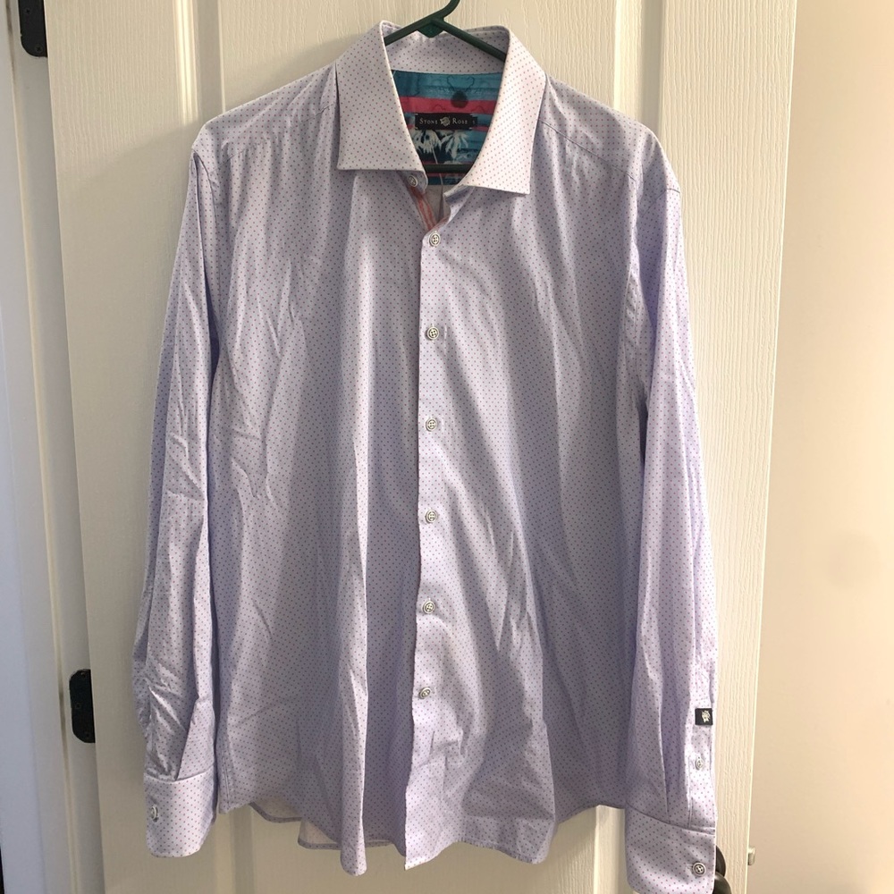 Stone Rose Blue and Pink Polka Dot Button Up Shirt Size 5 (about XL)